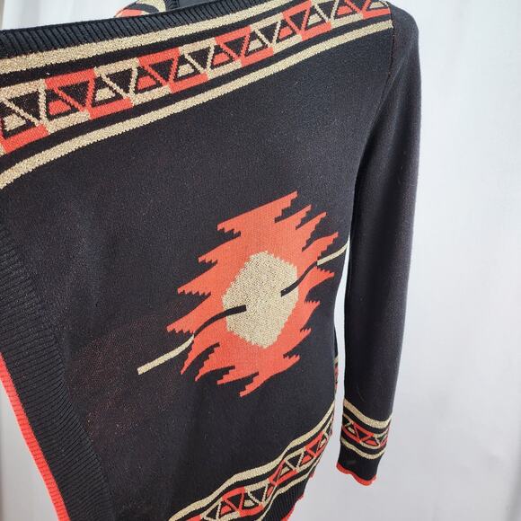 Hooked Up by IOT Sweater Women MEDIUM Cardigan Black Aztec Southwestern Boho - Picture 4 of 14